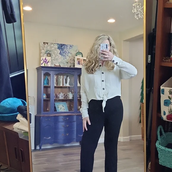 Free People Sun Streaks Tie Front Shirt Top Brown Front Buttons Size Small - Picture 4 of 11